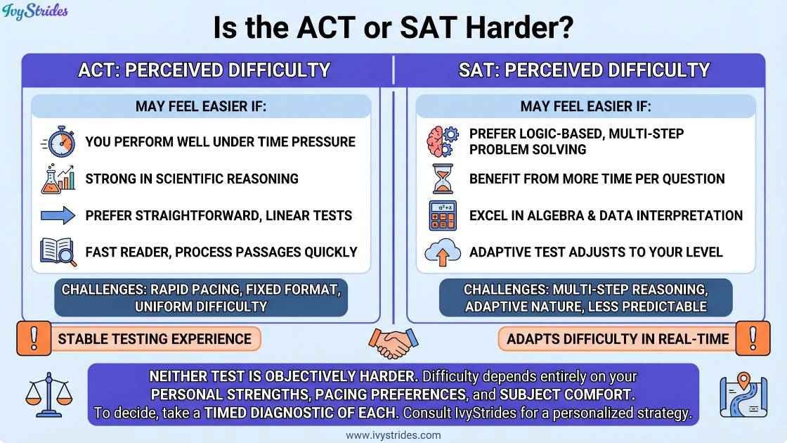 Comparison of perceived difficulty between ACT and SAT.