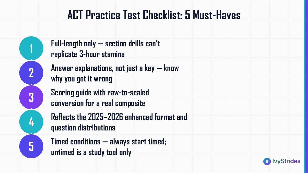 5-step checklist of must-have features to look for before taking any ACT practice test in 2026