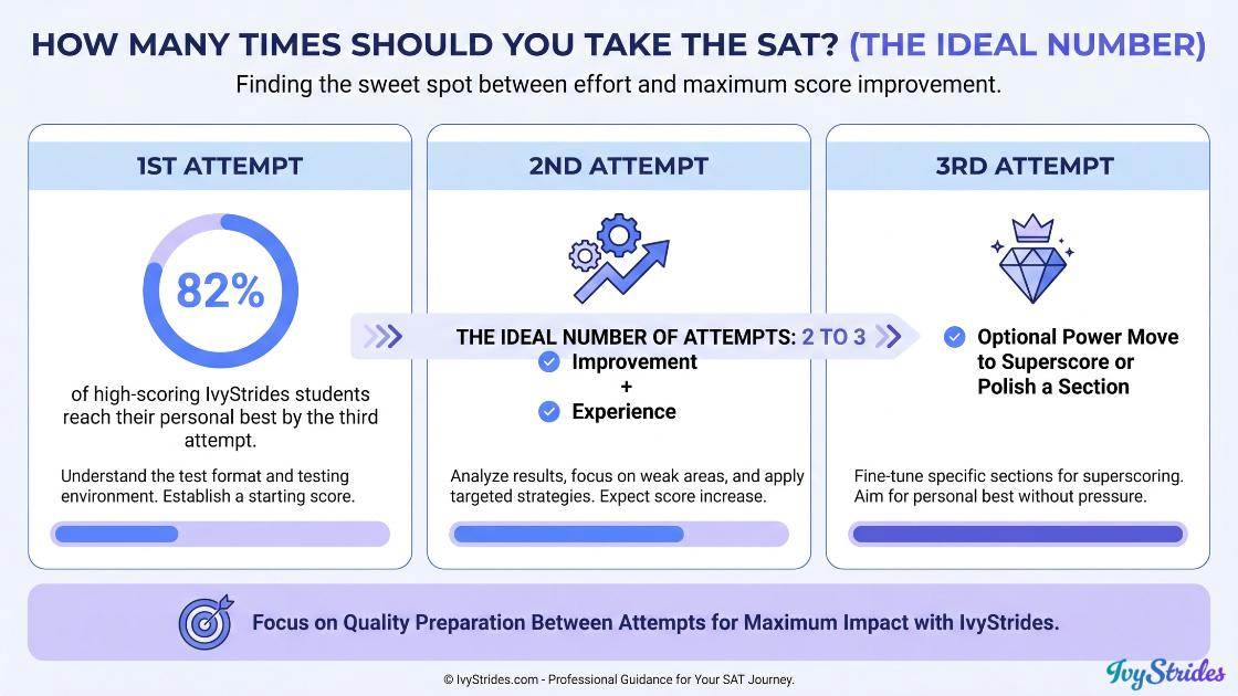 Infographic illustrating optimal SAT retake strategy for score improvement.