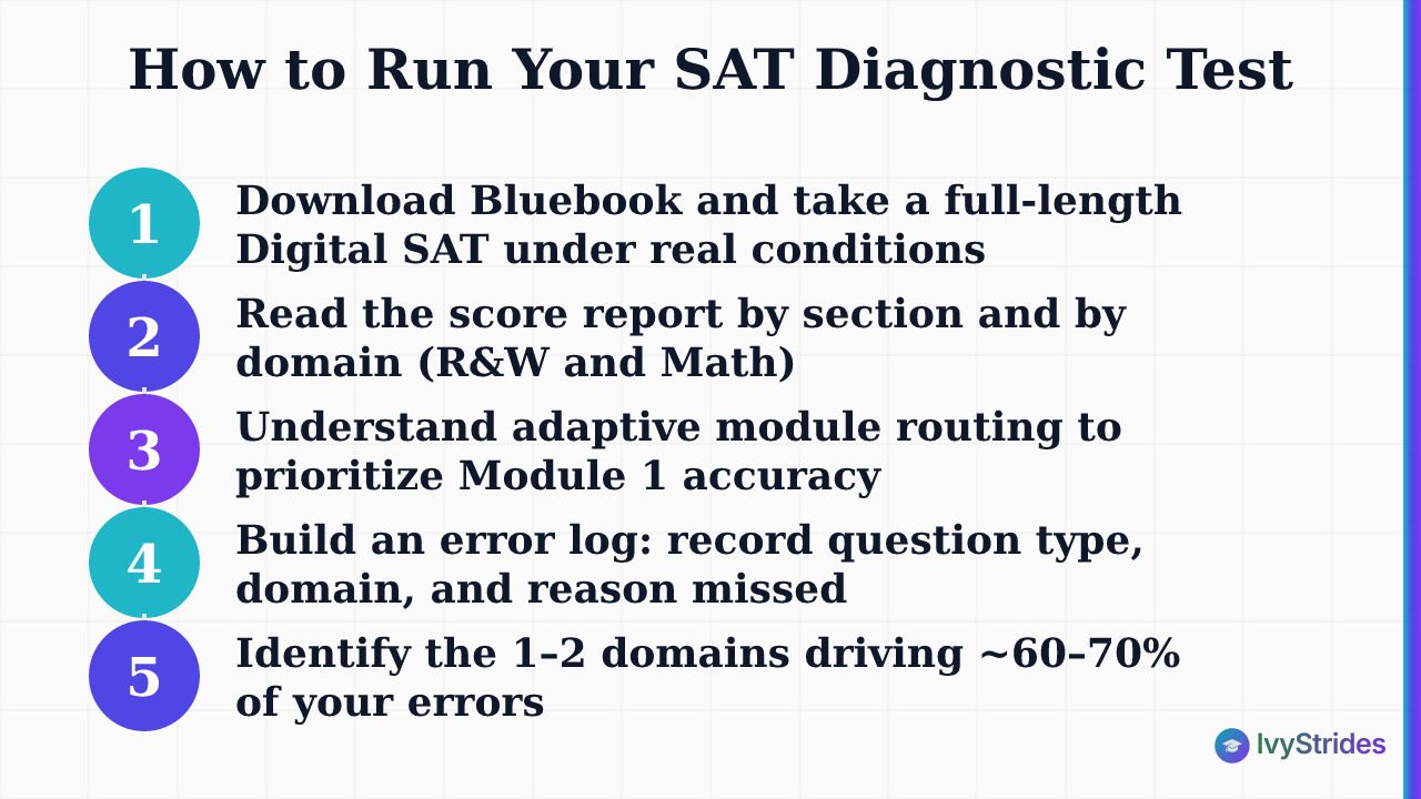 5-step process for taking an SAT diagnostic test and analyzing your score report to find top error patterns