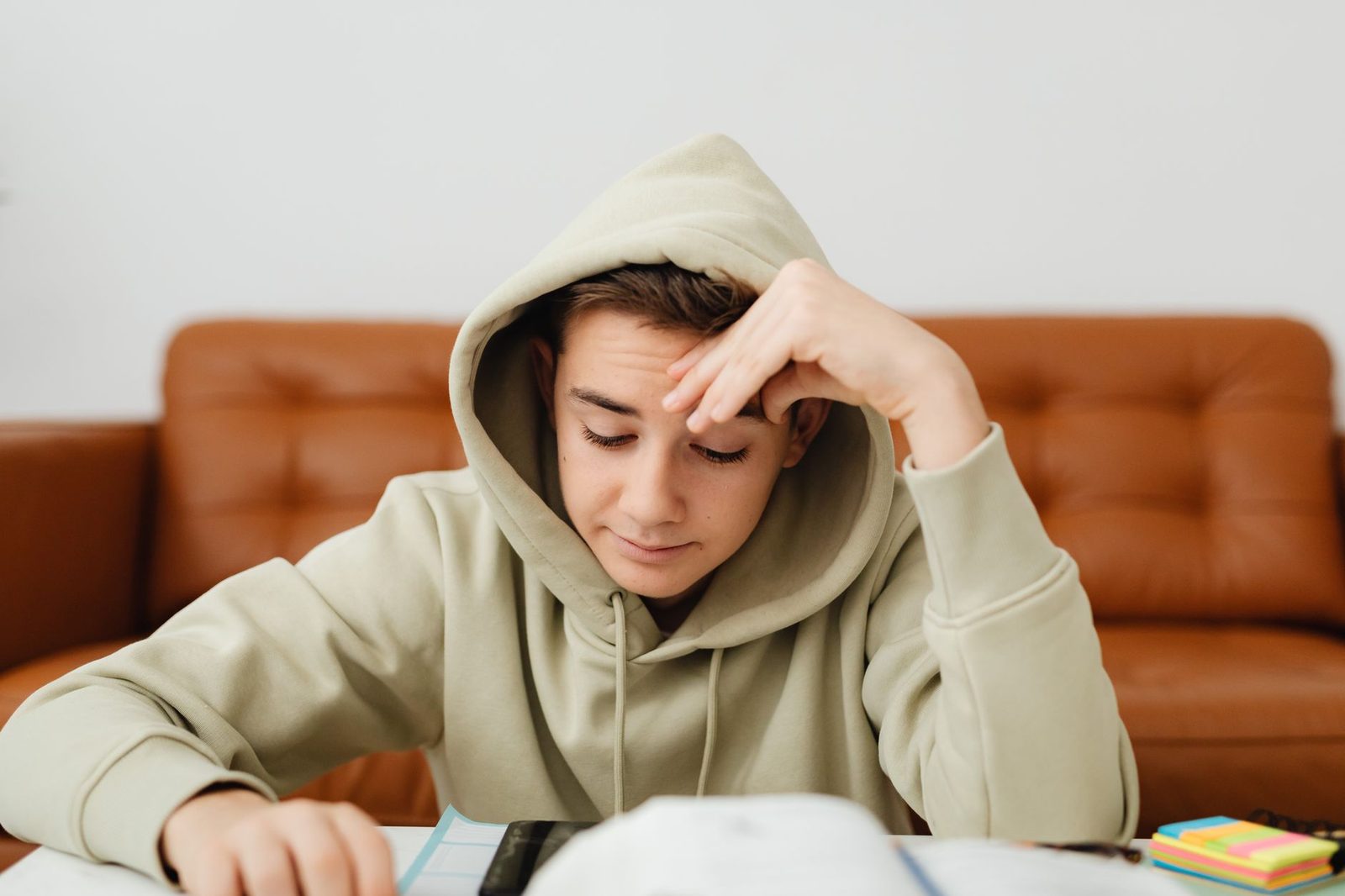 Teenager studying independently at home desk