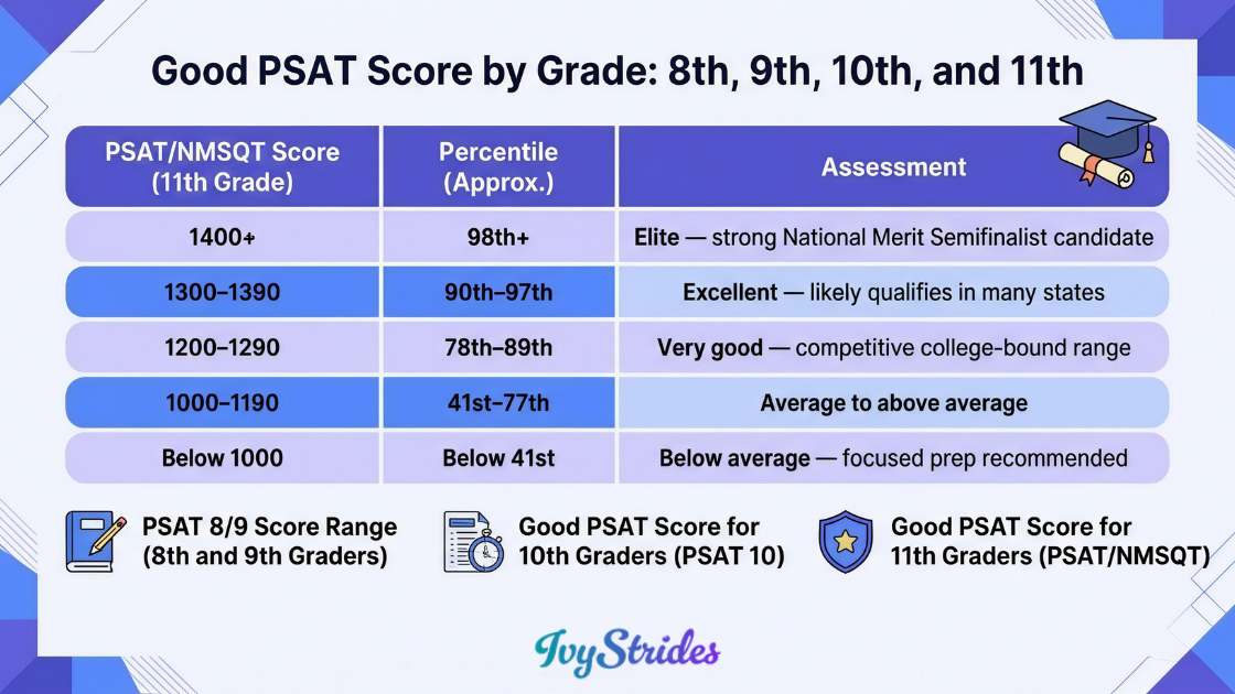 Good PSAT Score by Grade: 8th, 9th, 10th, and 11th