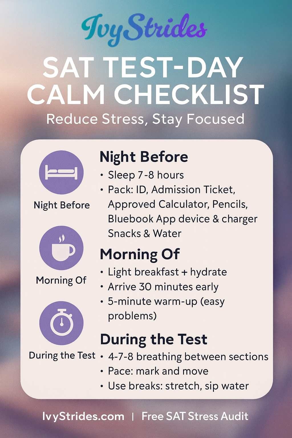 SAT test Day Calm Checklist
