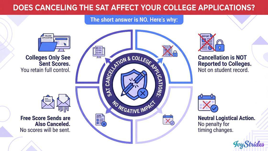 Infographic explaining SAT cancellation and its effects on college applications.