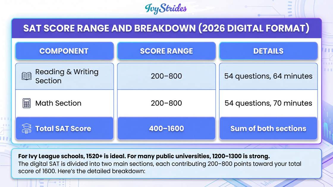SAT score range and breakdown for 2026 digital format.