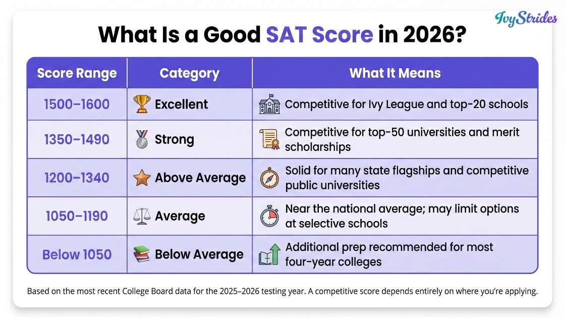 Table showing SAT score categories and their meanings for 2026