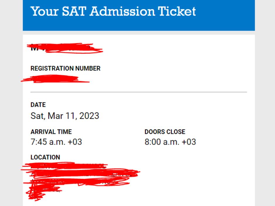 SAT Test Admission Ticket